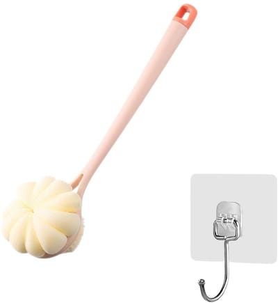 Dailygoods - Rugborstel, doucheborstel, badborstel met lange handgreep met 1 haak, 2-in-1 lichaamspeelingborstel voor nat of droog douche, huidmassage voor mannen en vrouwen (roze)