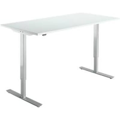 Bureau START OFF - elektrisch in hoogte verstelbaar - B 1600 x D 800 x H 755-1255 mm – T poot blank alu – lichtgrijs/blank aluminium