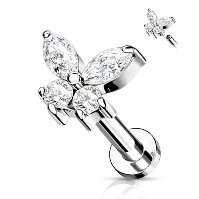 Piercing butterfly wit 1.2x6 - zilver - LMPiercings