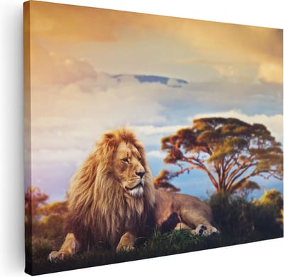 Artaza Canvas Schilderij Afrikaanse Savanne - 40x30 cm - Klein - Wanddecoratie Leeuw - Muurdecoratie Woonkamer - Kamer Accessoires
