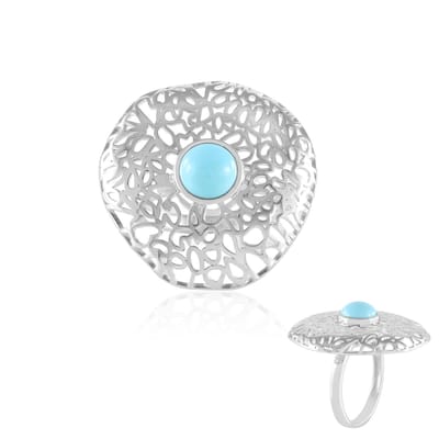 Cavill - Zilveren ring 925 Sterling Rhodium - 1,17 ct Sleeping Beauty Turkoois Rond Cabochon - Filigraan Luxe Dames Hemelsblauw Maat 16-20