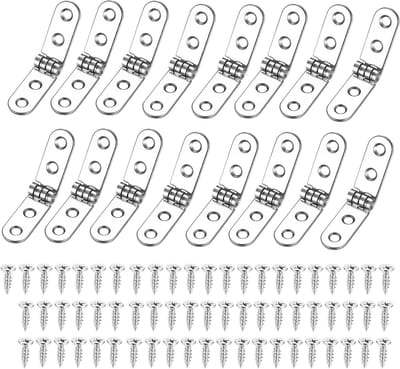 Dailygoods - Scharnieren, klein, 16 stuks, 180 graden, ronde klapscharnieren, opschroefscharnieren, inklapbaar, opschroefscharnieren voor klaptafel, kast, garderobe, houten kist, doe-het-zelf, met schroeven
