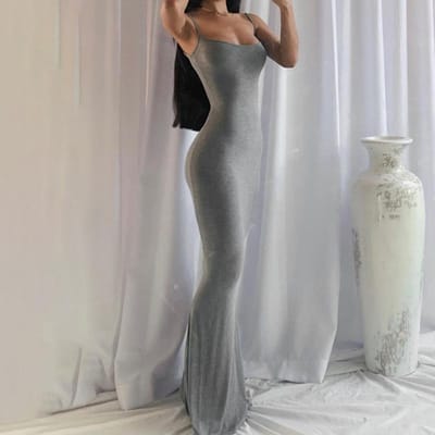 Slanke Hip-pak Jurk voor Dames Zomer Nieuw Sexy Bretels Taille-omhelzend Damesrok Casual S grijs