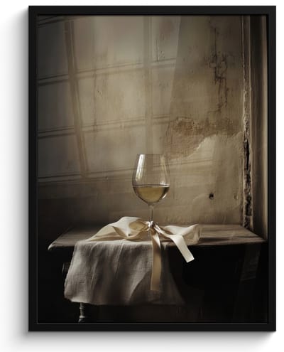 Fotolijst inclusief poster - Posterlijst 50x70 cm - Posters - Strik - Beige - Witte - Wijn - Foto in lijst - Keuken decoratie muur - Wanddecoratie accessoires - Muurdecoratie - Schilderijen