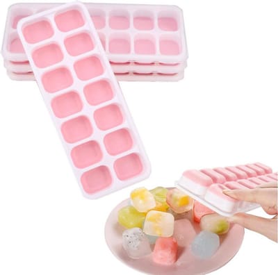 Igoods Ijsblokjes maker met deksel - Siliconen ijsblokjesvorm - BPA vrij - met silicone bodem - 2 x Roze