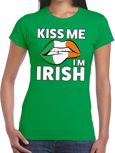 Kiss me i'm Irish t-shirt groen dames - feest shirts dames - Ierland kleding S