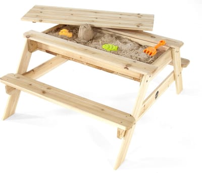 Houten Speel Zandbak - Picknick Tafel - Buiten Spelen - 2-in-1 Functie - 105 x 89 x 45 cm - Bruin