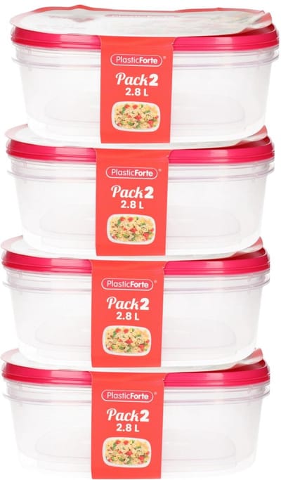 Plasticforte Vershoudbakjes - 8x stuks - 2.8 liter - herbruikbaar - transparant/roze - kunststof - magnetron - vriezer