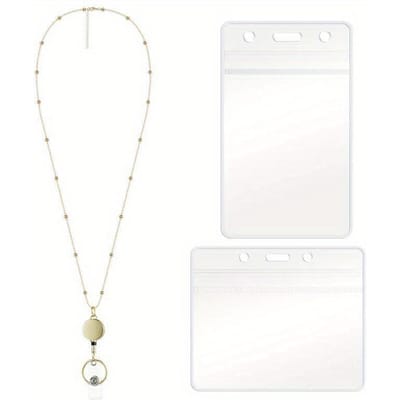 Porte-badges rétractable Lanière Porte-cartes d'identité Chaîne Colliers Porte-clés Clip pour Femmes Hommes Employé Vente en gros white