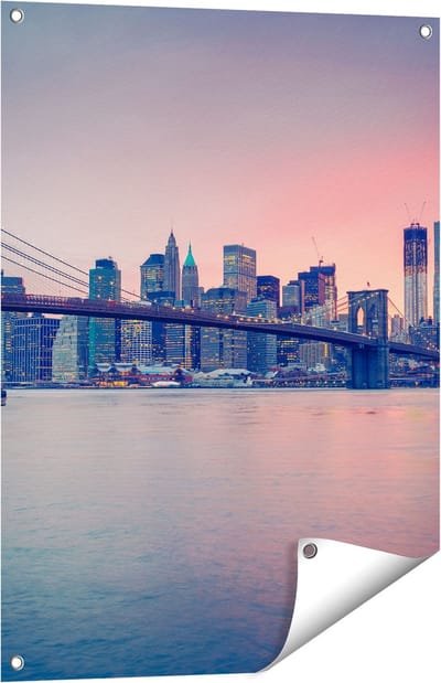 Gards Tuinposter New York Brooklyn Brug bij Zonsondergang - 60x80 cm - Tuindoek - Tuindecoratie - Wanddecoratie buiten - Tuinschilderij