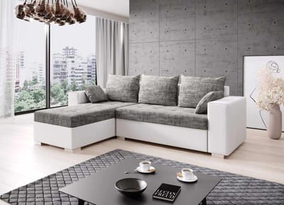 Hoekbank Merze wit grijs - Hoeksalon Merze met bed en opbergruimte - Hoekzetel met slaapfunctie en storage universele lounge links of rechts