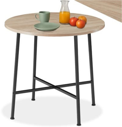 tectake® Ronde Eettafel – Kleine Keukentafel – 80 x 76 cm (Ø x H) – Industrieel Design – Houten Tafel voor Keuken, Eetkamer, Woonkamer & Kantoor – Zwart Metaal Frame - lichtbruin
