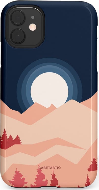 Casetastic hoesje geschikt voor Apple iPhone 11 - Dubbellaagse bescherming - Bergen bij maanlicht - Fashion Case - Zwart Perzik Zand Koraal