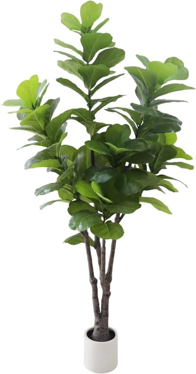 Kunstmatige Fiddle Leaf Vijgenboom - Voor Binnen & Thuiskantoor - Faux Ficus Lyrata - Met Witte Plantenbak - Groen-183 cm