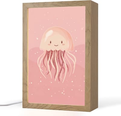 Nachtlampje 20x30 cm - Kinder lampje - Kwal - Zeedieren - Roze - Onderwater - Tafellamp kinderkamer - Slaapkamer lamp - Bedlamp kinderen - Kinderlampje stopcontact - Wandlamp babykamer - Nachtlampjes