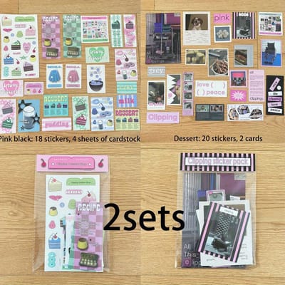 2 ensembles Matériaux pour Compte Quotidien Style Ins Dessert Rose, Pack de Cartes Autocollantes, Autocollants Décoration Coque de Téléphone Carnet, Accessoires Photo beige