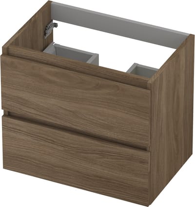 INK® wastafelonderkast 2 laden greeploos met houten keerlijst 60x40x52cm, zuiver eiken