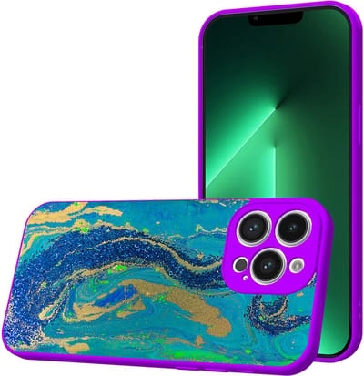 Smartphonica Telefoonhoesje Geschikt voor iPhone 13 Pro met Blauw Goud Marmer opdruk - TPU Back Cover Case Blue Gold Marble Design - Paars geschikt voor iPhone 13 Pro