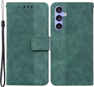 Coverup Hoesje - Geschikt voor Samsung Galaxy A55 Hoesje - Coverup Geometric Book Case - Groen