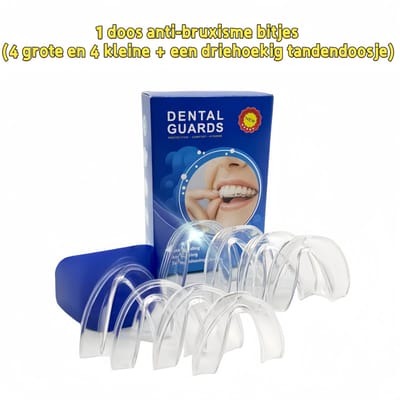 1 doos - Anti-knarsbitjes - 4 grote en 4 kleine + 1 driehoekig tandendoosje - afbeelding kleur