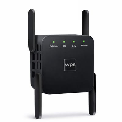 DrPhone WR1 PRO - WiFi Versterker – 1200Mbps Dual Band – 2.4GHz & 5GHz Extender – 4 Antennes – Groot Bereik – Zwart