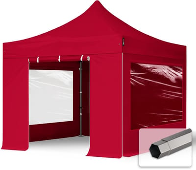 3x3 m Easy Up partytent Vouwpaviljoen, PREMIUM staal 40mm met zijwanden (panorama), rood