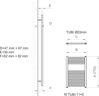 Handdoekverwarmer Badkamer - Radiator Staal - Handdoeken Drogen - Horizontaal Design - 600 x 770 cm - Zwart