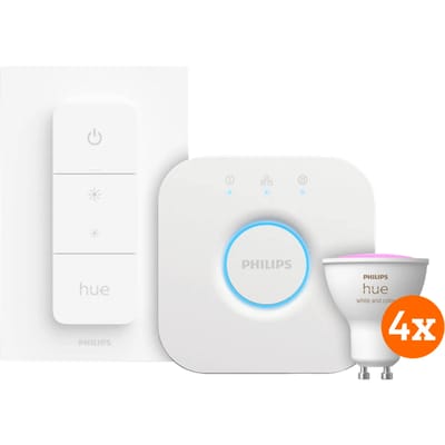 Philips Hue White and Color GU10 Starter Pack - 4 lampen + Bridge + Dimmer