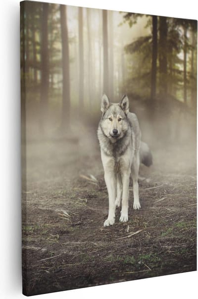 Artaza Canvas Schilderij Wolf Bos - 40x50 cm - Wanddecoratie Dieren - Muurdecoratie Boom - Kamer Accessoires