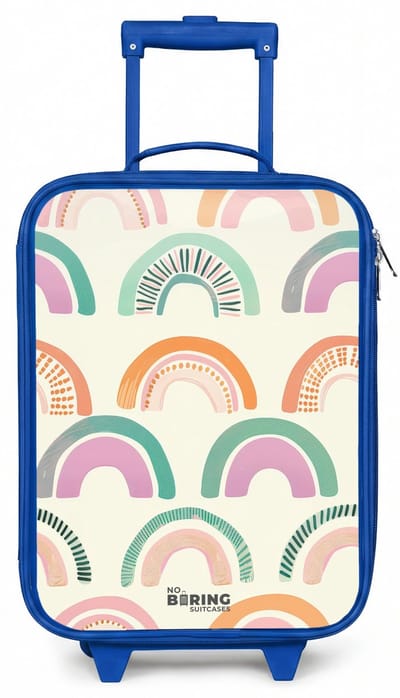 NoBoringSuitcases.com® - Kinderkoffer blauw - Kindertrolley jongen - Regenbogen - Koffer kind lichtgewicht - Reiskoffer trolley voor kinderen - Koffertje met lichtgevende wieltjes - Rolkoffer