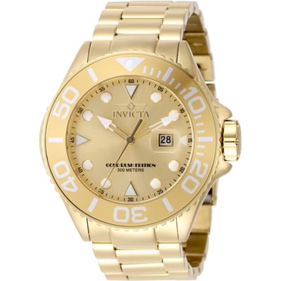 Invicta Grand Diver 48613 Herenhorloge - Quartz Uurwerk - Roestvrij Staal met Gouden Wijzerplaat - 52 mm