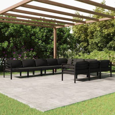 vidaXL - 10-delige - Loungeset - met - kussens - aluminium - antracietkleurig