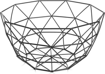 QUVIO Fruitschaal van metaal / Draad fruitmand diamantvorm / Diameter 25 cm - Zwart