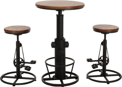 Set bartafel + 2x barkruk MCW-N20, barkruk hoge tafel in hoogte verstelbaar draaibaar voetensteun industrieel hout ~ bruin