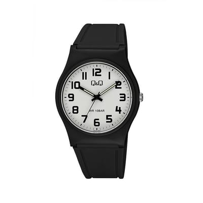 Q&Q VS42J001Y - Horloge - Sport - Analoog - Unisex - Plastic band - Rond - Cijfers - Kunststof - Zwart - Wit - 10 ATM