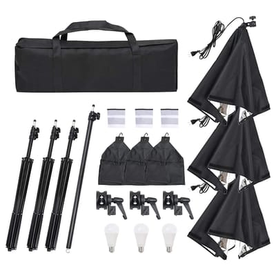 vidaXL - Fotostudioset - met - verlichtingsset, - achtergrond - en - reflector