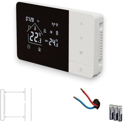 Wifi thermostaat | Opbouw | Wifi | Touchscreen bediening | USB voeding | CV installatie | Smart Life app | Spraakbediening | Zwart wit