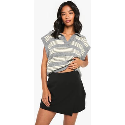 boohoo Dames Petite getailleerde mini-skort met omslag aan de voorkant | Zwart | Maat: 36