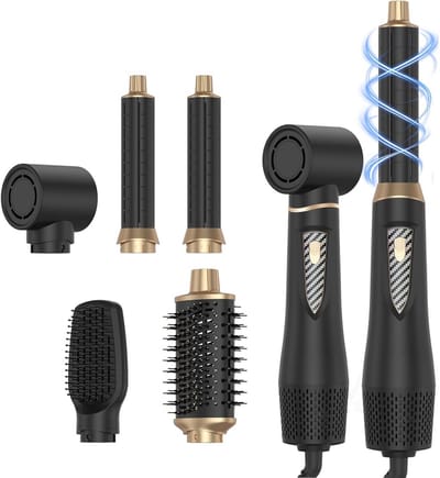 Haarstyler set - Warme luchtborstel - Haar stylen - 5 opzetstukken - 1000 W - Zwart