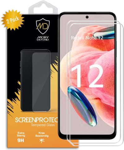 2-Pack MobyDefend Screenprotectors - Geschikt voor Xiaomi Redmi Note 12 4G / Note 12 5G - Case-Friendly Screensavers - Gehard Glas
