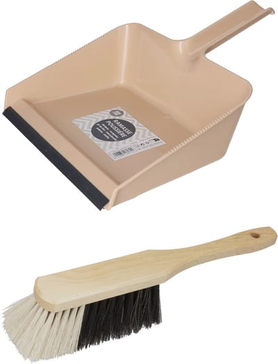 Brumag Stoffer en blik set Freya - blik kunststof - beige - 38 x 30 cm - zachte borstel 30 cm