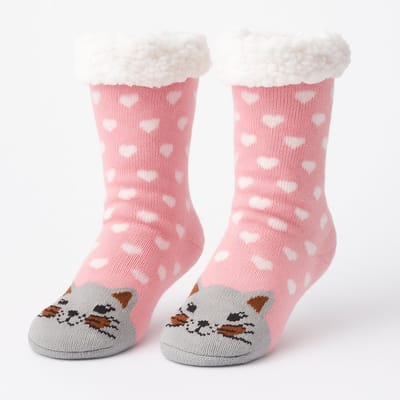 Budino® Huissokken - Verwarmde sokken - Antislip Sokken - Warme Sokken - Dikke Sokken - Anti Slip - Fluffy Sokken - Dames en Heren - Kat Roze