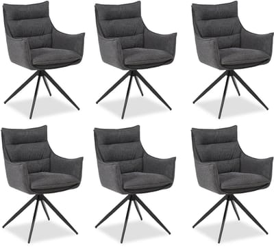Homestyle4u Eetkamerstoel - 6 Stoelen - Draaibaar - Antraciet
