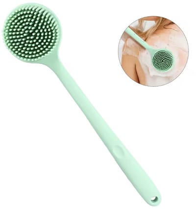 CHPN - Rugborstel - Lichaamsborstel - Massage borstel - Douche-borstel - Dubbelzijdig - Siliconen - ScrubBorstel - Groen - 38CM - Met ophang oog - Rug scrubben - Borstel voor in de douche - Masseren