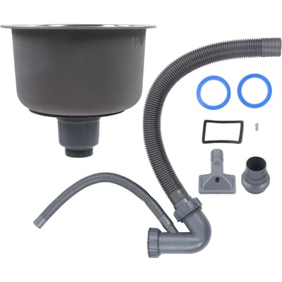 Mini Ronde Keukenspoelbak RVS Bar Ronde Kom met Afvoerpijpaansluiting 30cm Diameter