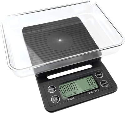 Keukenweegschaal Koffieweegschaal 5 kg/01 G zwart met timer lcd-display - Kom tarra-functie - Voor bakken en koken - Nauwkeurigheid voor barista keukenweegschaal