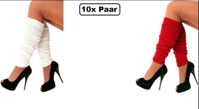 10x Paar Beenwarmers rood en wit - Red and white - Optocht disco Carnaval thema feest party fun festival winter