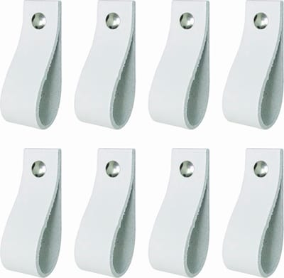 8x Leren handgrepen 'de lus' maat S - WIT  (15,8 x 2,5 cm) - incl. 3 kleuren schroefjes (handgreepjes - leren grepen - greepjes - leren lusjes)