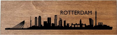 Houten palisander skyline Rotterdam - Wanddecoratie / muurdecoratie - 38cm x 11.5cm x 12mm - Erasmusbrug - Euromast - SS Rotterdam - hout