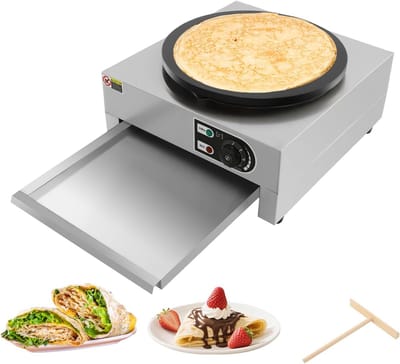 Crêpesmaker Elektrisch - Pannenkoekenplaat Grill - Snelle Snacks Maken - Grote Diameter 40cm - 48x45x24cm - Zilver Zwart